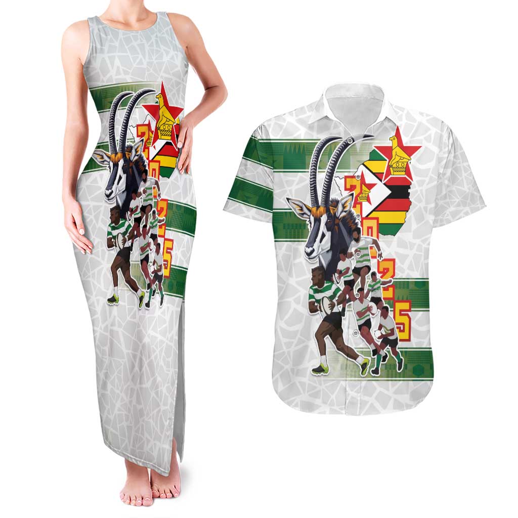Custom Zimbabwe Rugby The Champions 2025 Couples Matching Tank Maxi Dress and Hawaiian Shirt Warriors Sable Antelope - Wonder Print Shop