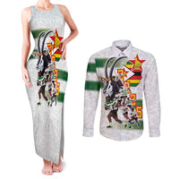 Custom Zimbabwe Rugby The Champions 2025 Couples Matching Tank Maxi Dress and Long Sleeve Button Shirt Warriors Sable Antelope - Wonder Print Shop