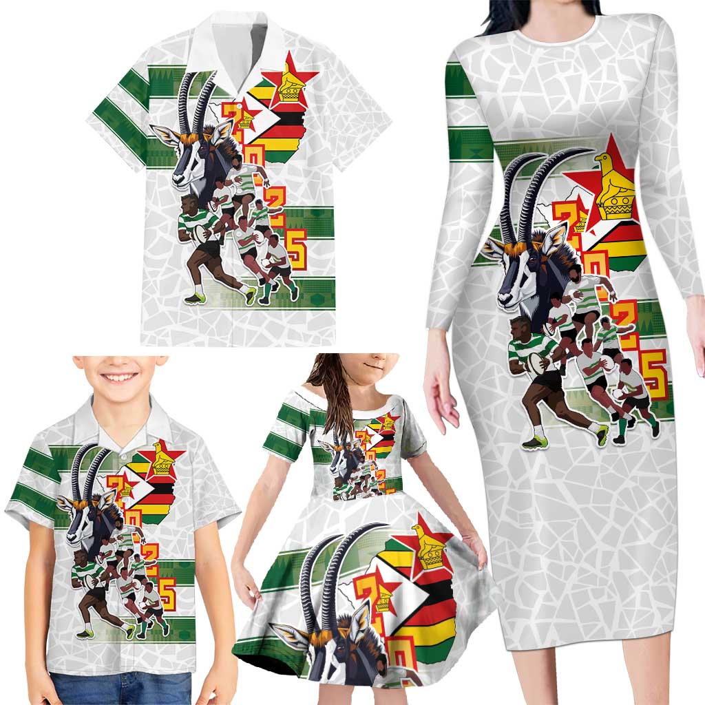 Custom Zimbabwe Rugby The Champions 2025 Family Matching Long Sleeve Bodycon Dress and Hawaiian Shirt Warriors Sable Antelope - Wonder Print Shop
