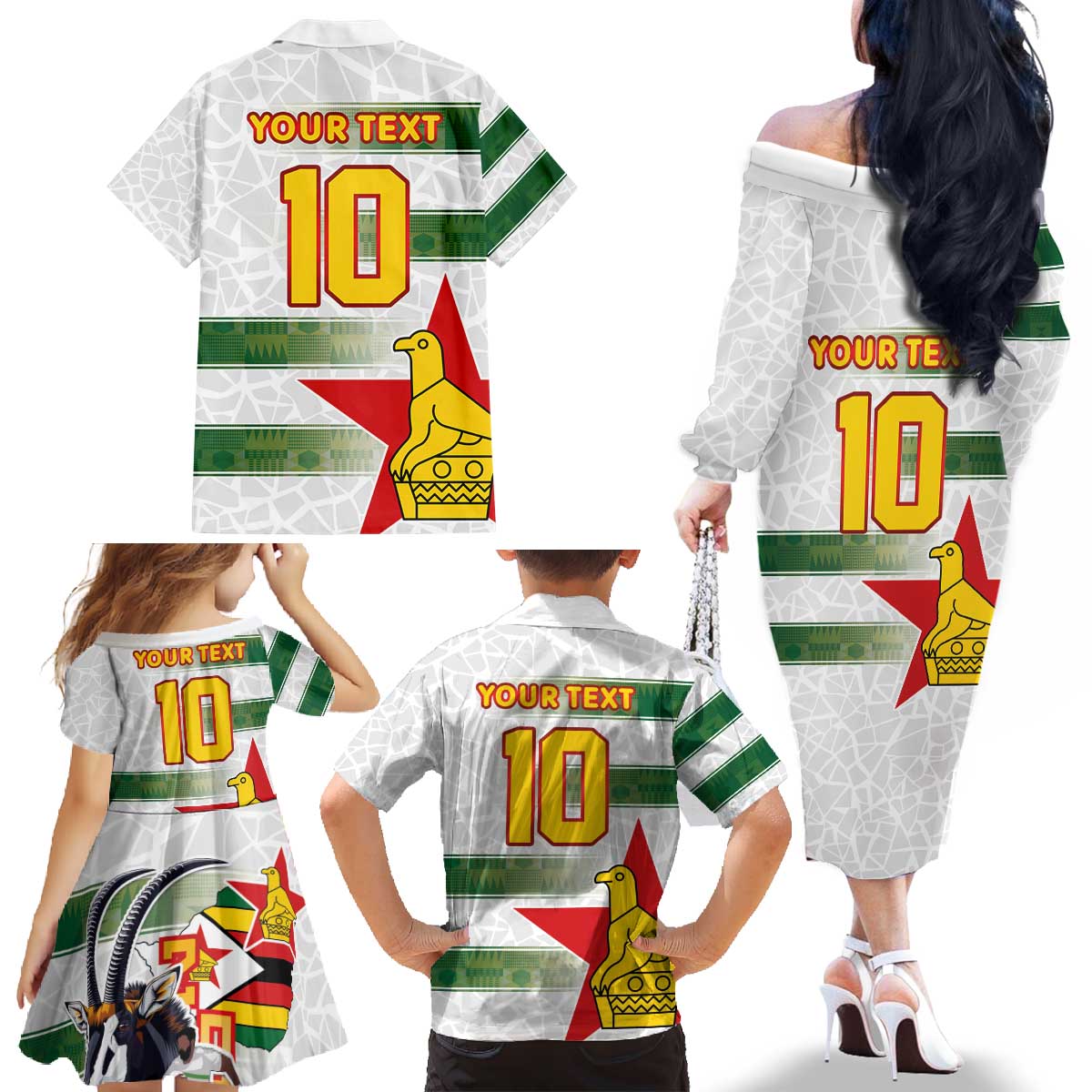 Custom Zimbabwe Rugby The Champions 2025 Family Matching Off The Shoulder Long Sleeve Dress and Hawaiian Shirt Warriors Sable Antelope - Wonder Print Shop