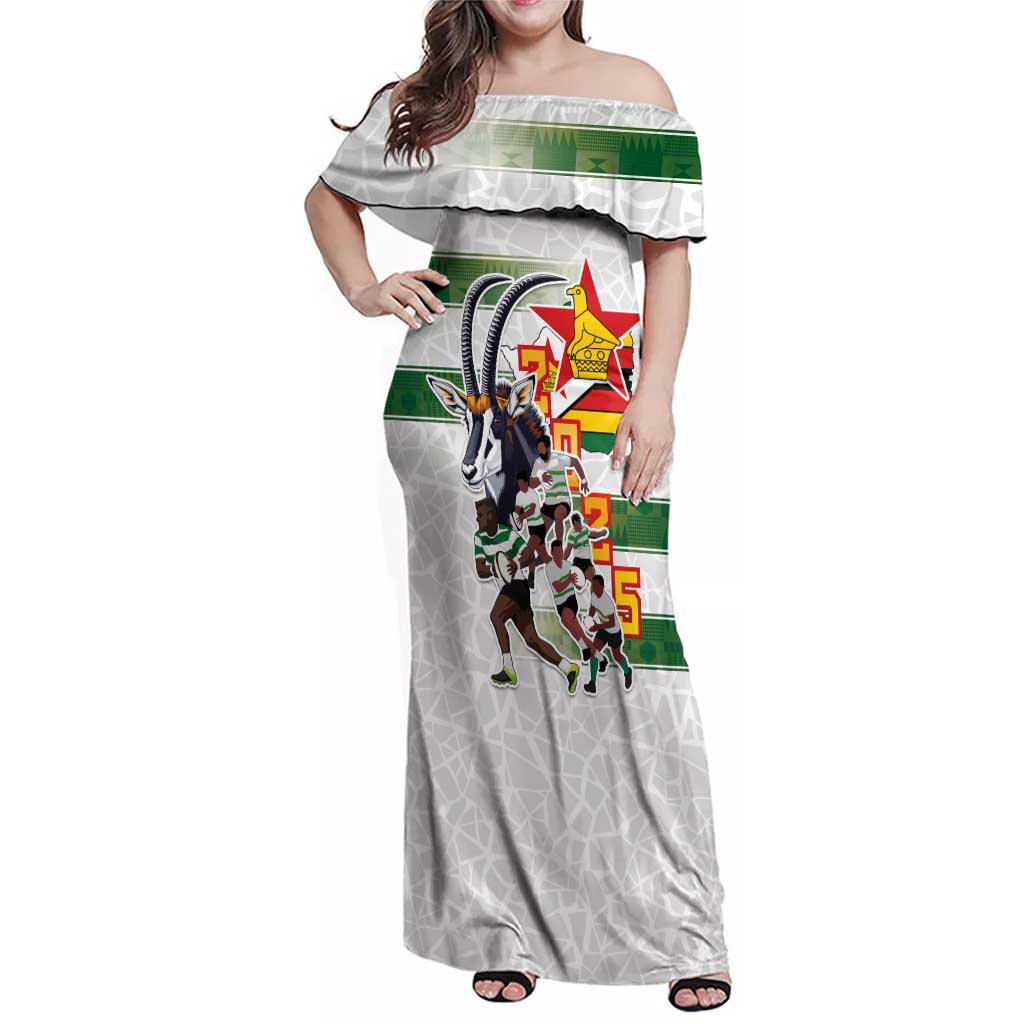 Custom Zimbabwe Rugby The Champions 2025 Family Matching Off Shoulder Maxi Dress and Hawaiian Shirt Warriors Sable Antelope - Wonder Print Shop