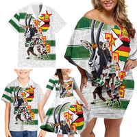 Custom Zimbabwe Rugby The Champions 2025 Family Matching Off Shoulder Short Dress and Hawaiian Shirt Warriors Sable Antelope - Wonder Print Shop