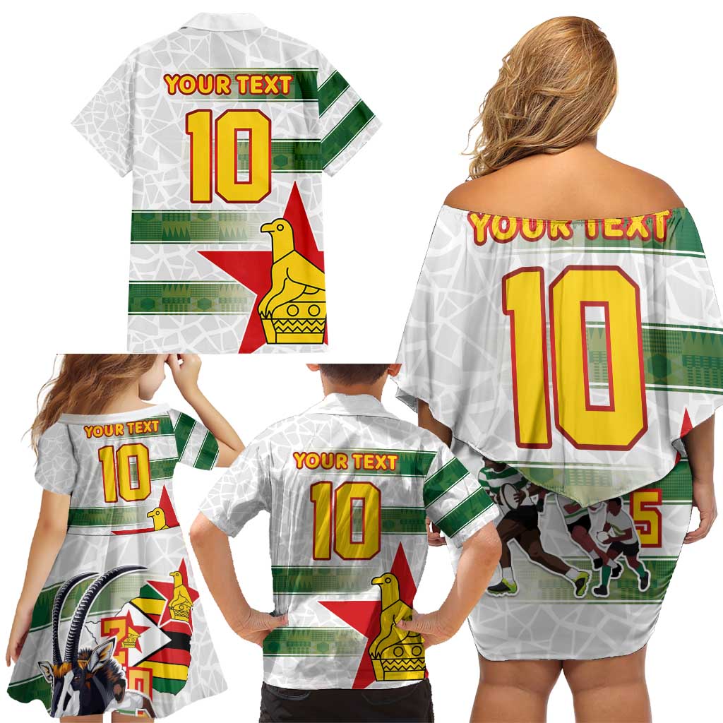 Custom Zimbabwe Rugby The Champions 2025 Family Matching Off Shoulder Short Dress and Hawaiian Shirt Warriors Sable Antelope - Wonder Print Shop