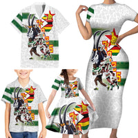 Custom Zimbabwe Rugby The Champions 2025 Family Matching Short Sleeve Bodycon Dress and Hawaiian Shirt Warriors Sable Antelope - Wonder Print Shop