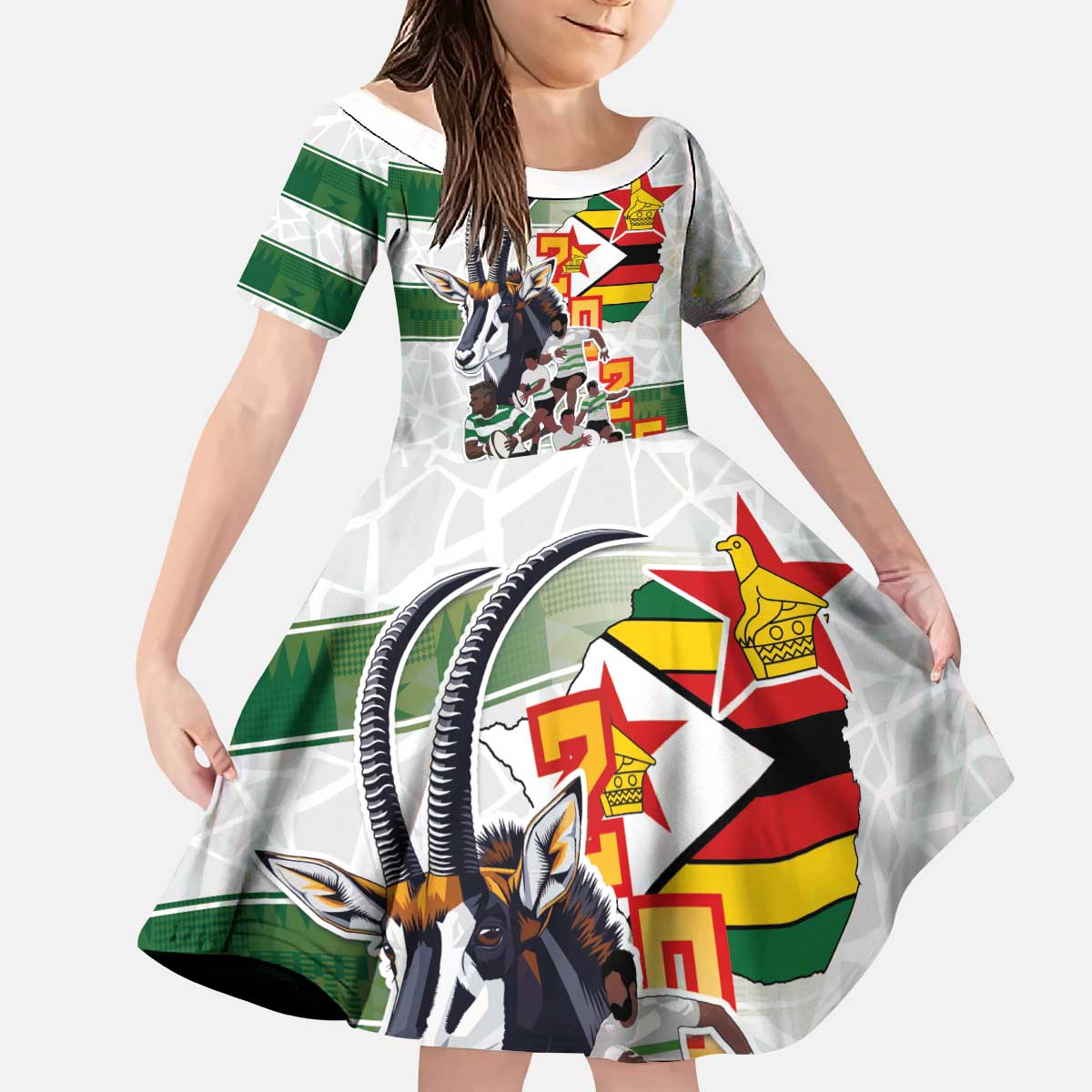 Custom Zimbabwe Rugby The Champions 2025 Kid Short Sleeve Dress Warriors Sable Antelope - Wonder Print Shop