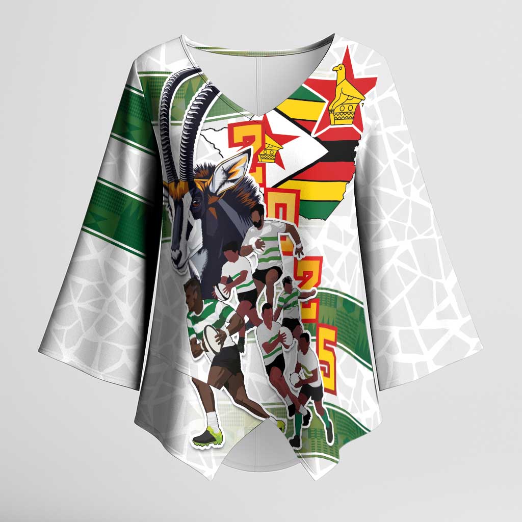 Custom Zimbabwe Rugby The Champions 2025 Kimono Sleeve Blouse Warriors Sable Antelope - Wonder Print Shop