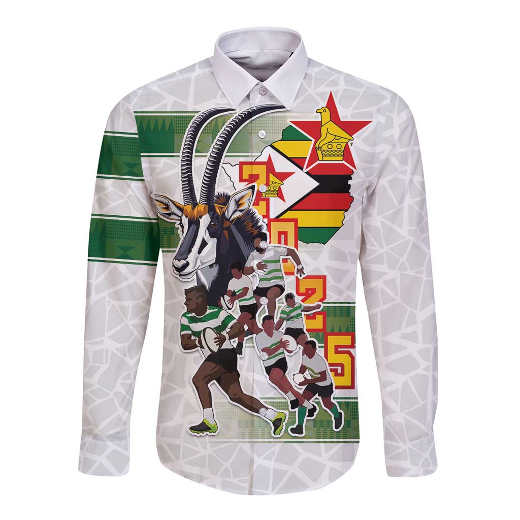 Custom Zimbabwe Rugby The Champions 2025 Long Sleeve Button Shirt Warriors Sable Antelope - Wonder Print Shop