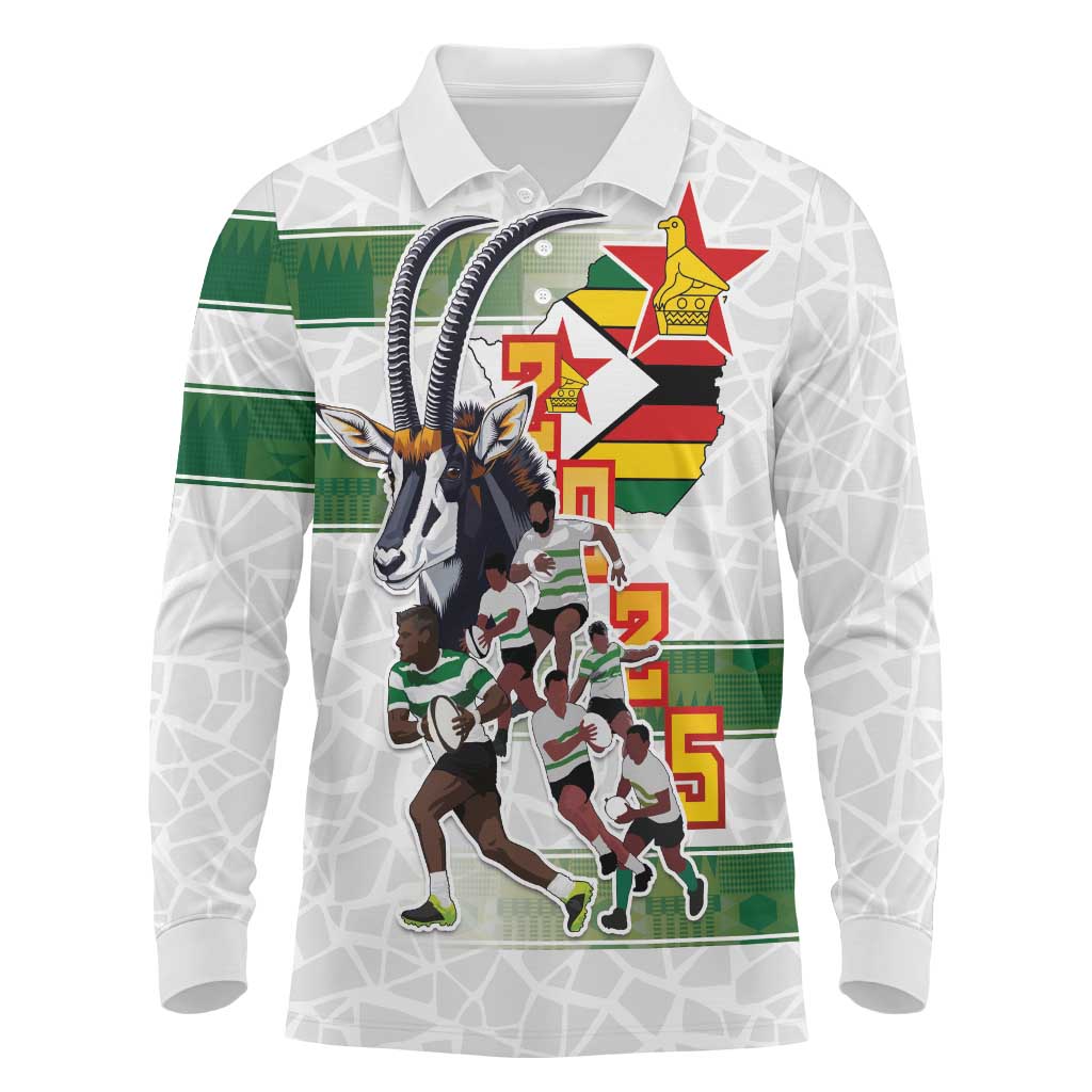 Custom Zimbabwe Rugby The Champions 2025 Long Sleeve Polo Shirt Warriors Sable Antelope - Wonder Print Shop