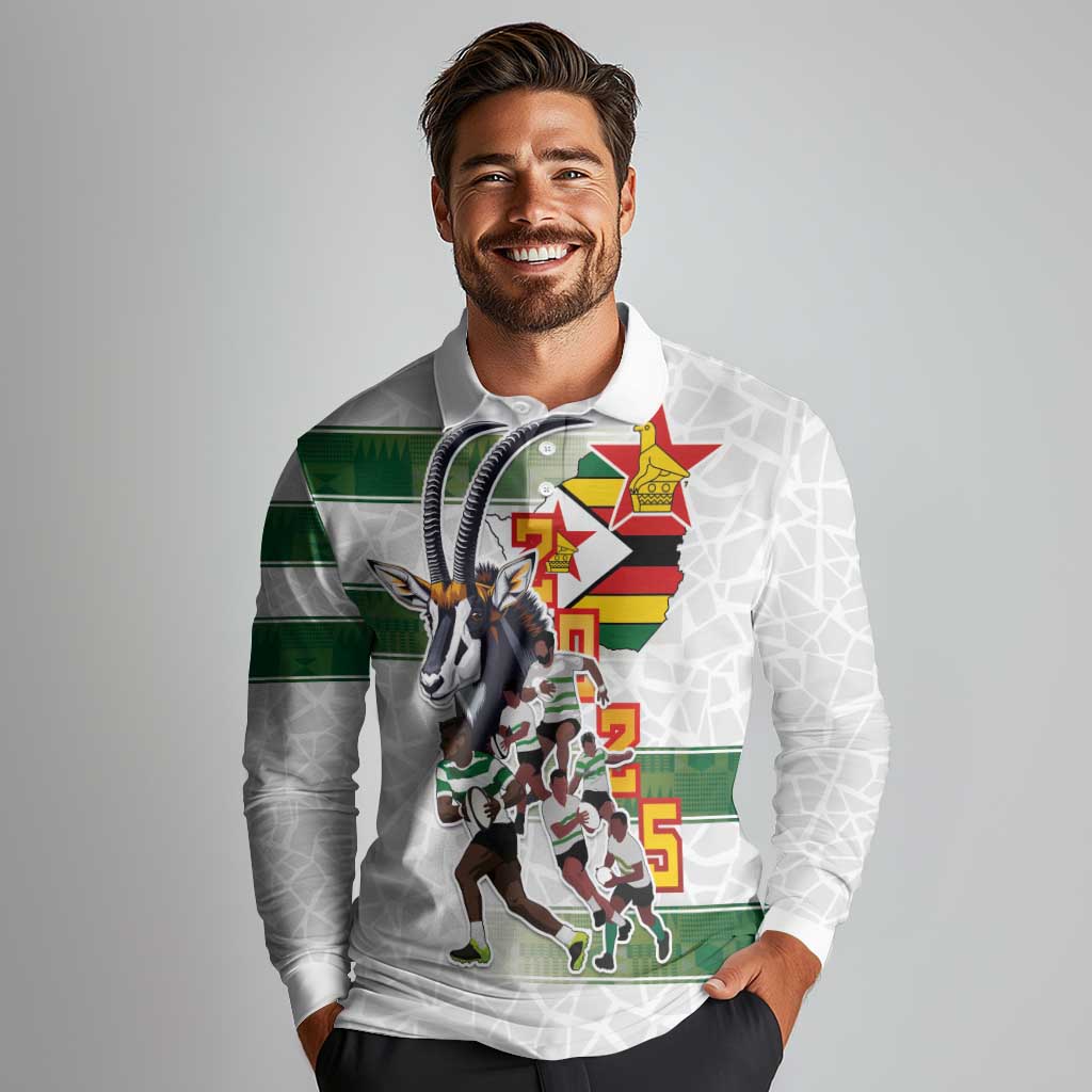 Custom Zimbabwe Rugby The Champions 2025 Long Sleeve Polo Shirt Warriors Sable Antelope - Wonder Print Shop