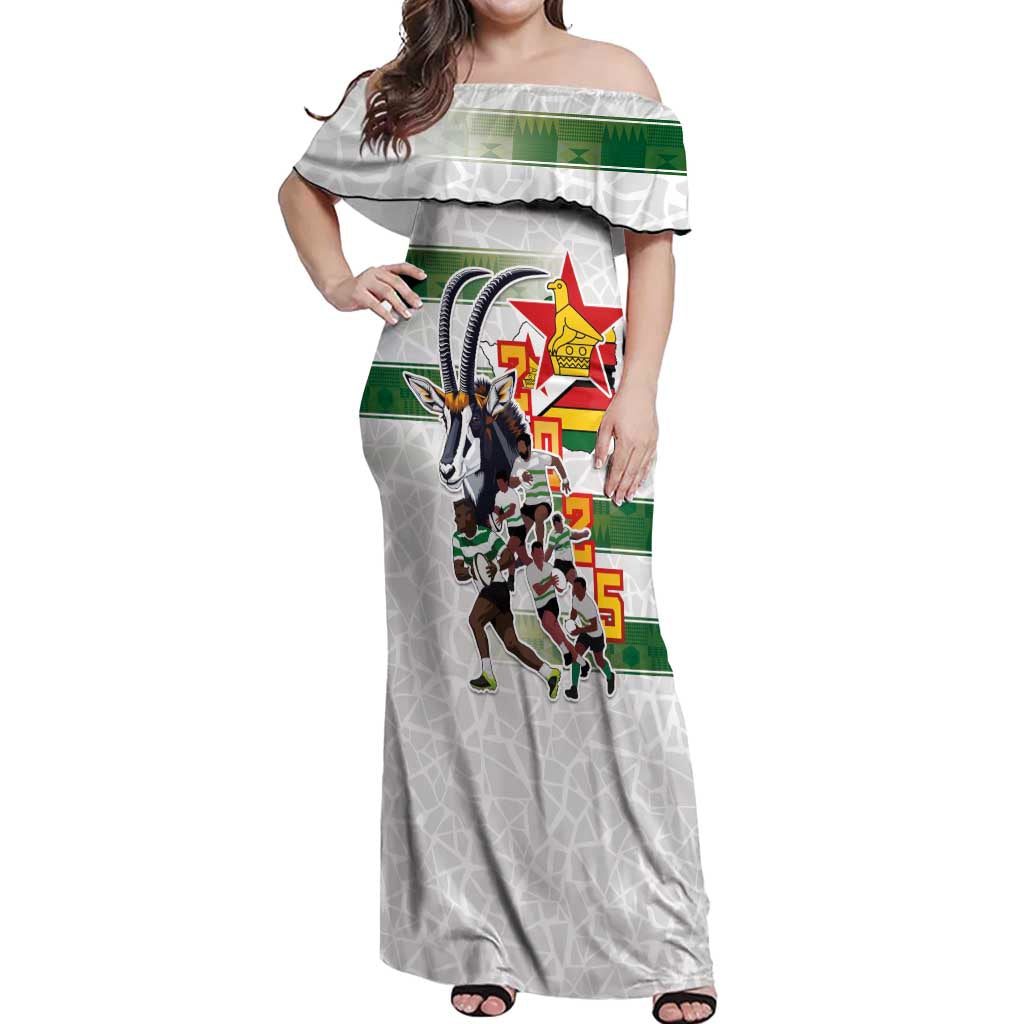 Custom Zimbabwe Rugby The Champions 2025 Off Shoulder Maxi Dress Warriors Sable Antelope - Wonder Print Shop
