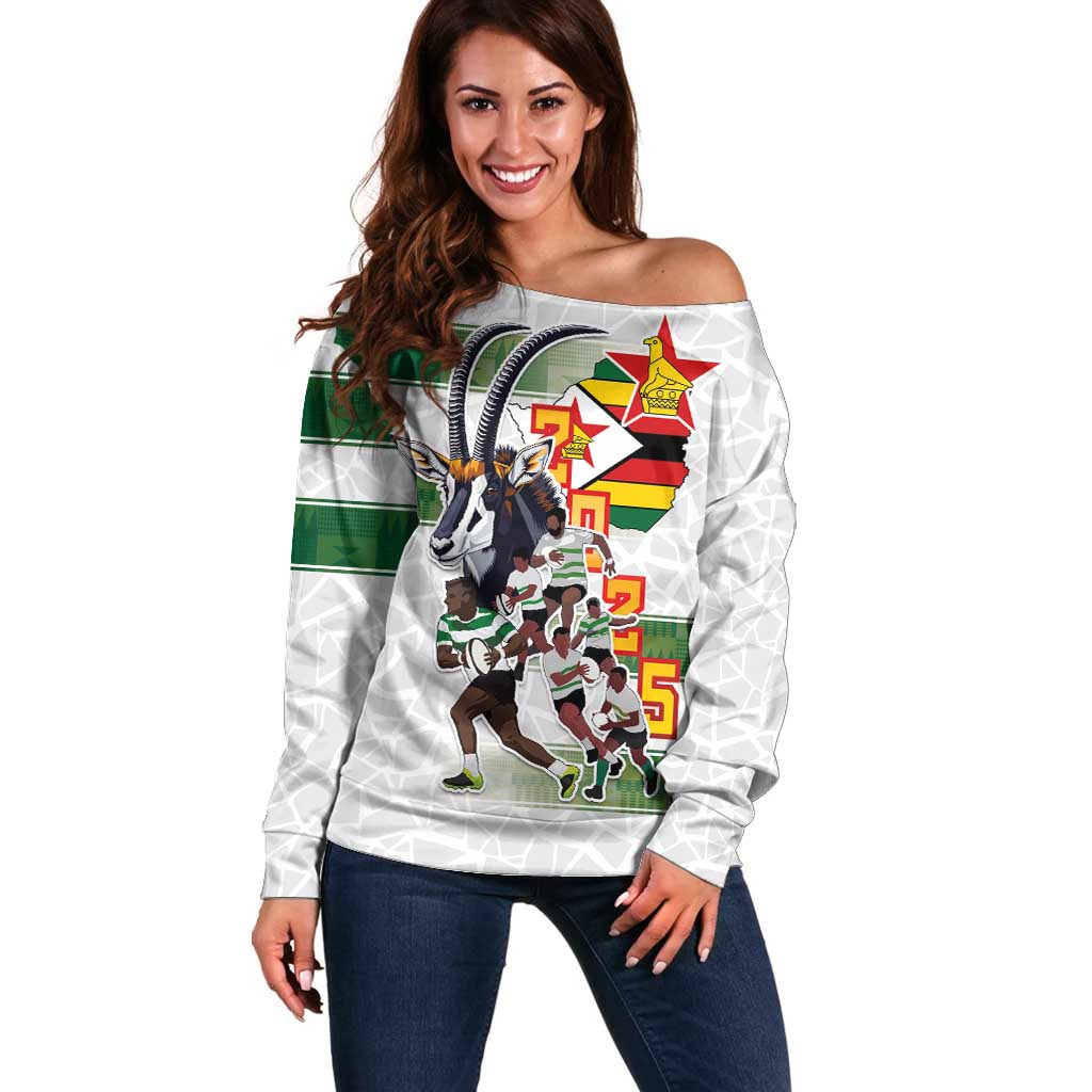 Custom Zimbabwe Rugby The Champions 2025 Off Shoulder Sweater Warriors Sable Antelope - Wonder Print Shop