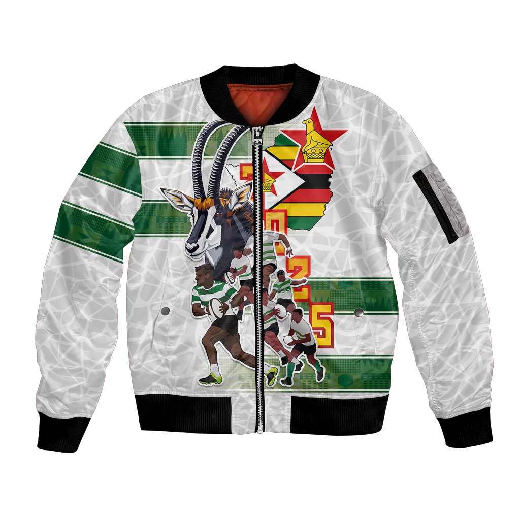 Custom Zimbabwe Rugby The Champions 2025 Sleeve Zip Bomber Jacket Warriors Sable Antelope - Wonder Print Shop