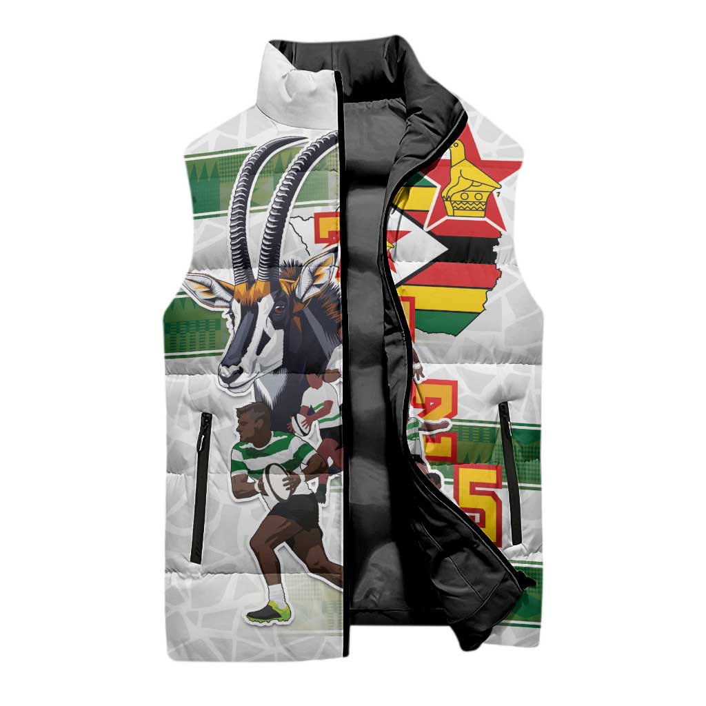 Custom Zimbabwe Rugby The Champions 2025 Sleeveless Puffer Jacket Warriors Sable Antelope - Wonder Print Shop