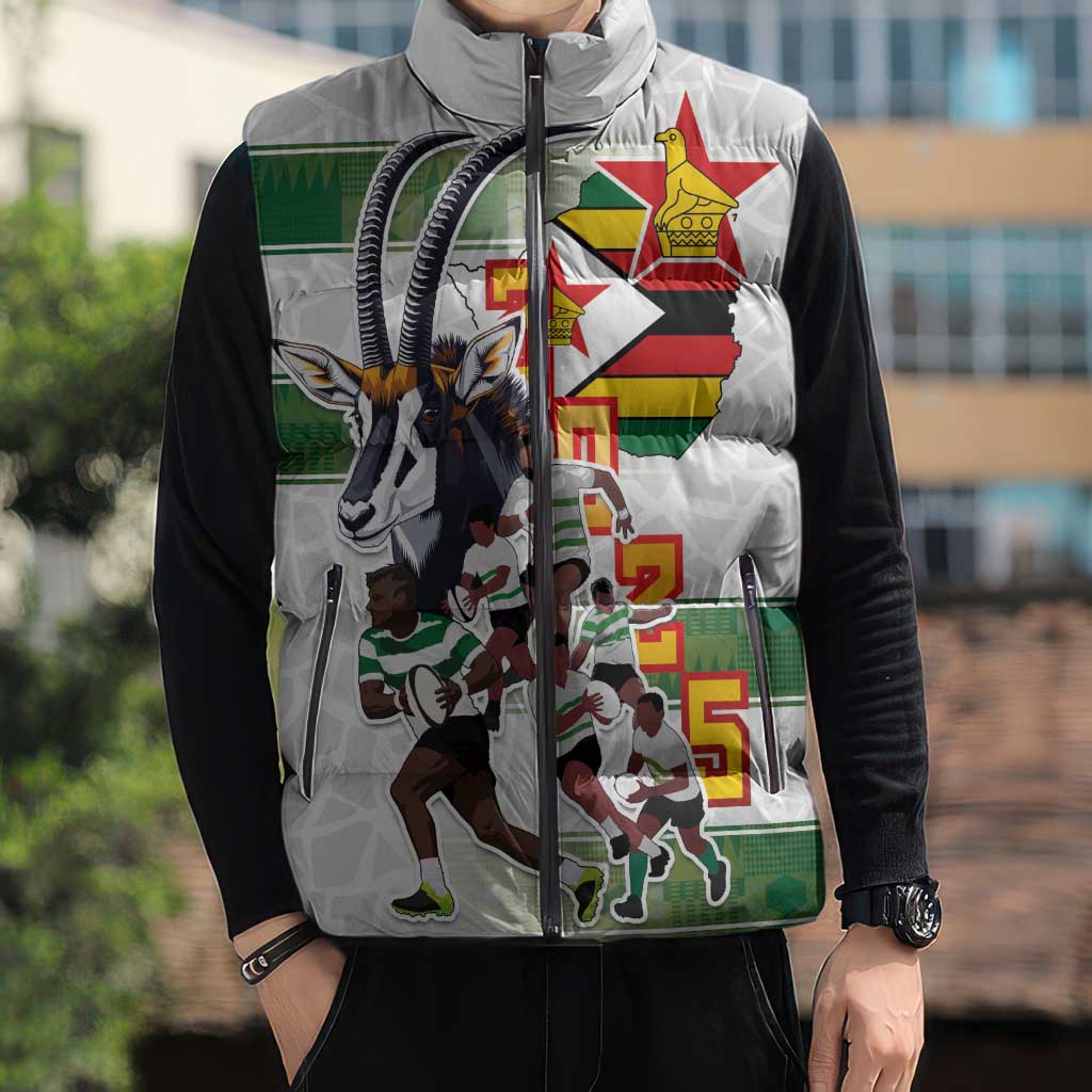 Custom Zimbabwe Rugby The Champions 2025 Sleeveless Puffer Jacket Warriors Sable Antelope - Wonder Print Shop