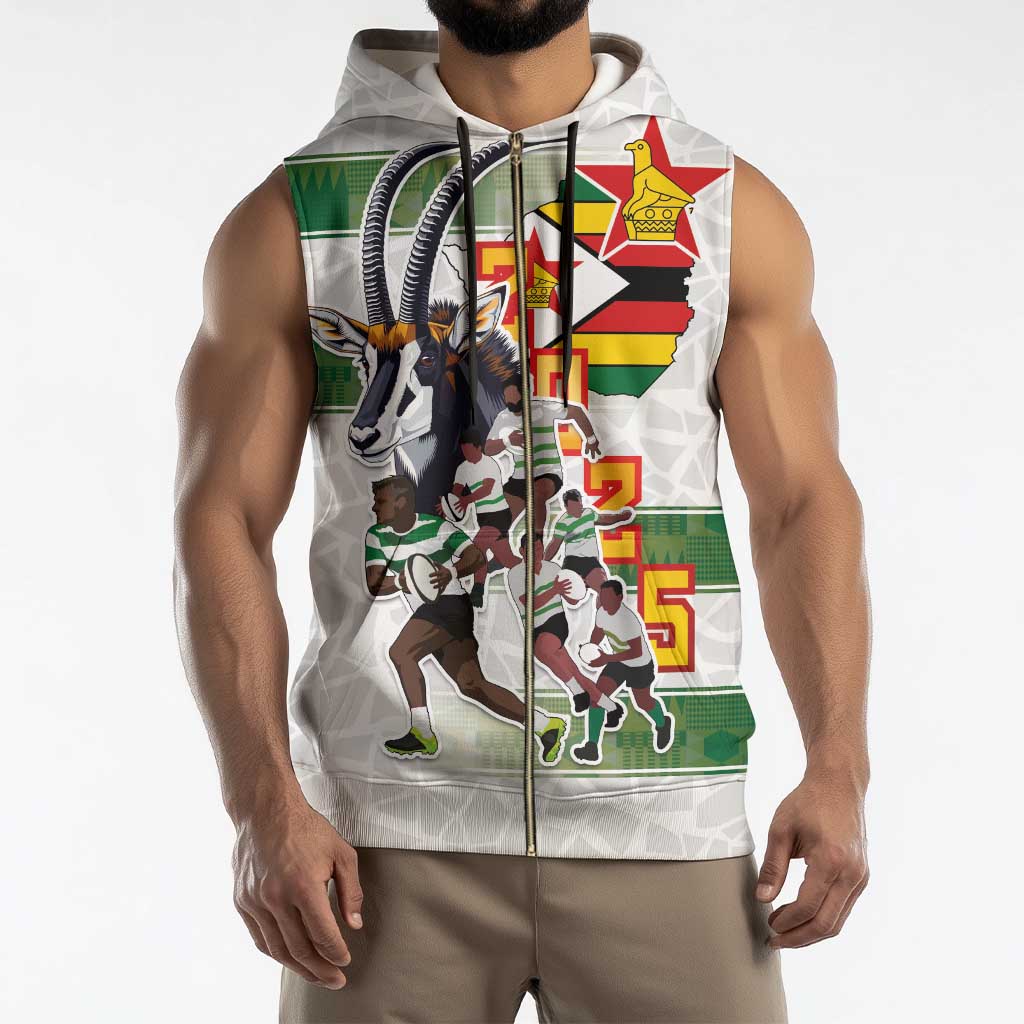 Custom Zimbabwe Rugby The Champions 2025 Sleeveless Zip Hoodie Warriors Sable Antelope - Wonder Print Shop