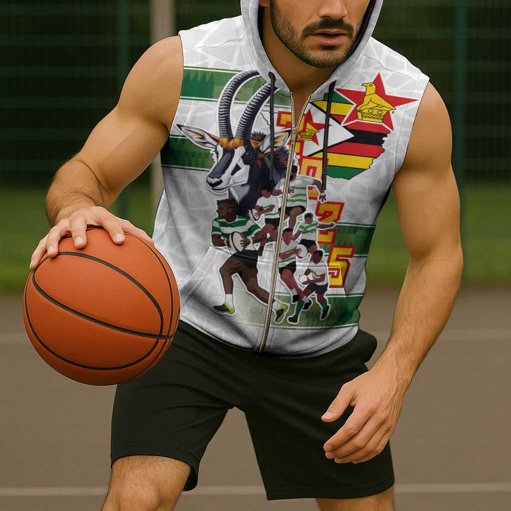 Custom Zimbabwe Rugby The Champions 2025 Sleeveless Zip Hoodie Warriors Sable Antelope - Wonder Print Shop