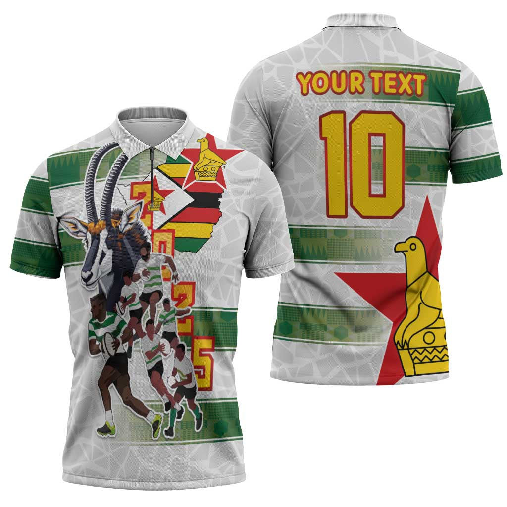 Custom Zimbabwe Rugby The Champions 2025 Zipper Polo Shirt Warriors Sable Antelope - Wonder Print Shop