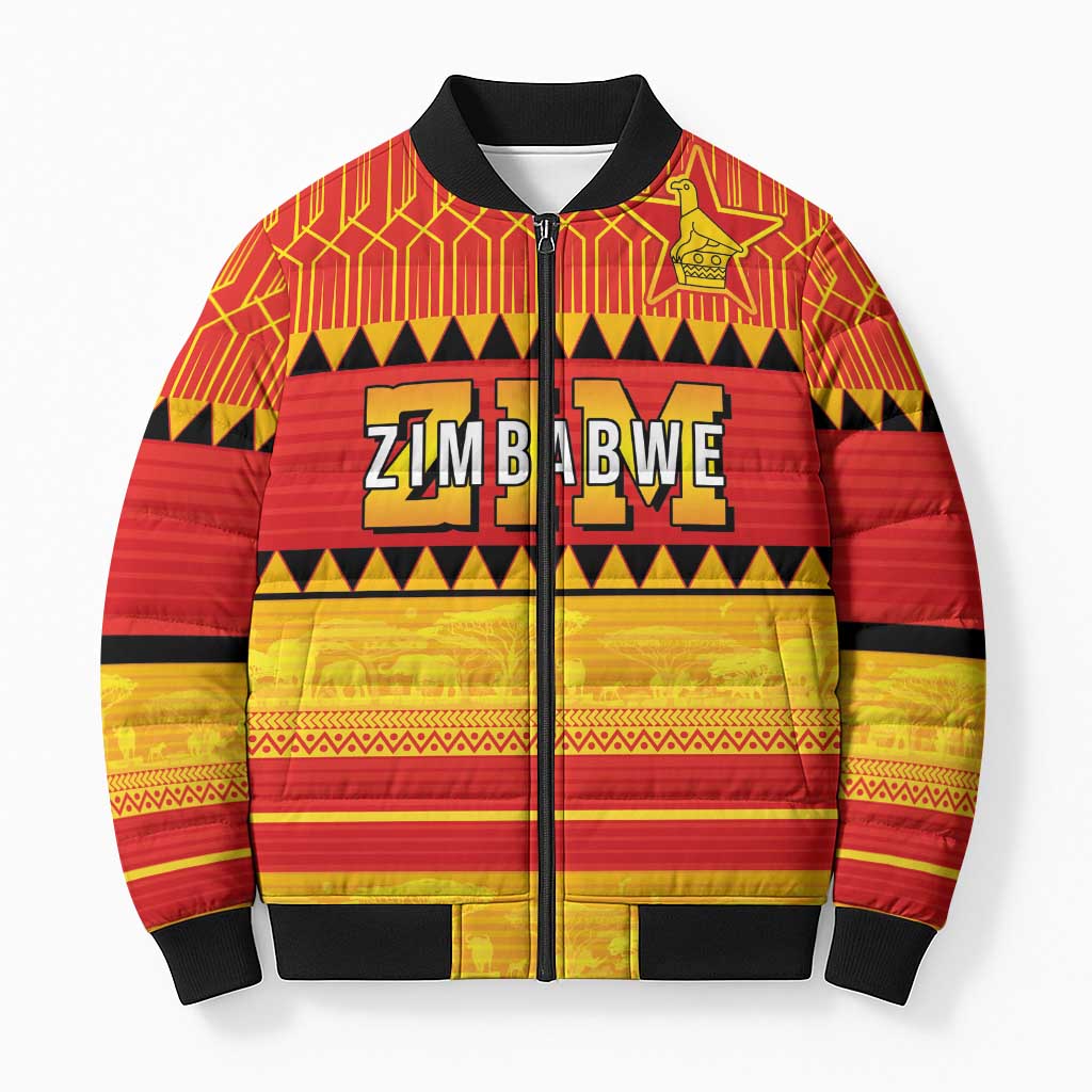 Custom Zimbabwe Cricket Bomber Puffer Jacket African Heritage Stripes Style - Wonder Print Shop