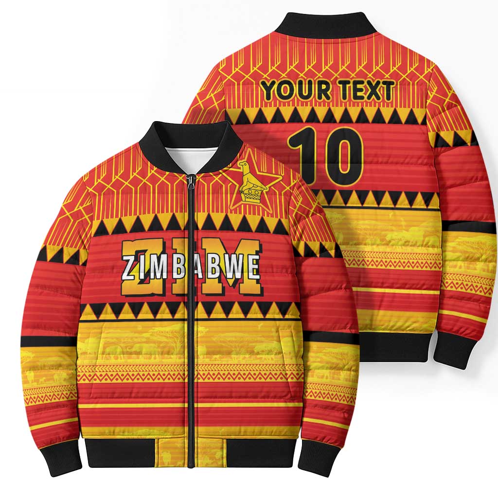 Custom Zimbabwe Cricket Bomber Puffer Jacket African Heritage Stripes Style - Wonder Print Shop