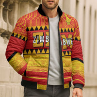 Custom Zimbabwe Cricket Bomber Puffer Jacket African Heritage Stripes Style - Wonder Print Shop
