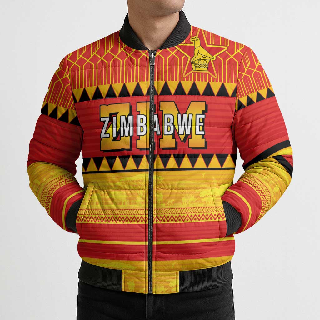 Custom Zimbabwe Cricket Bomber Puffer Jacket African Heritage Stripes Style - Wonder Print Shop
