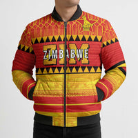 Custom Zimbabwe Cricket Bomber Puffer Jacket African Heritage Stripes Style - Wonder Print Shop