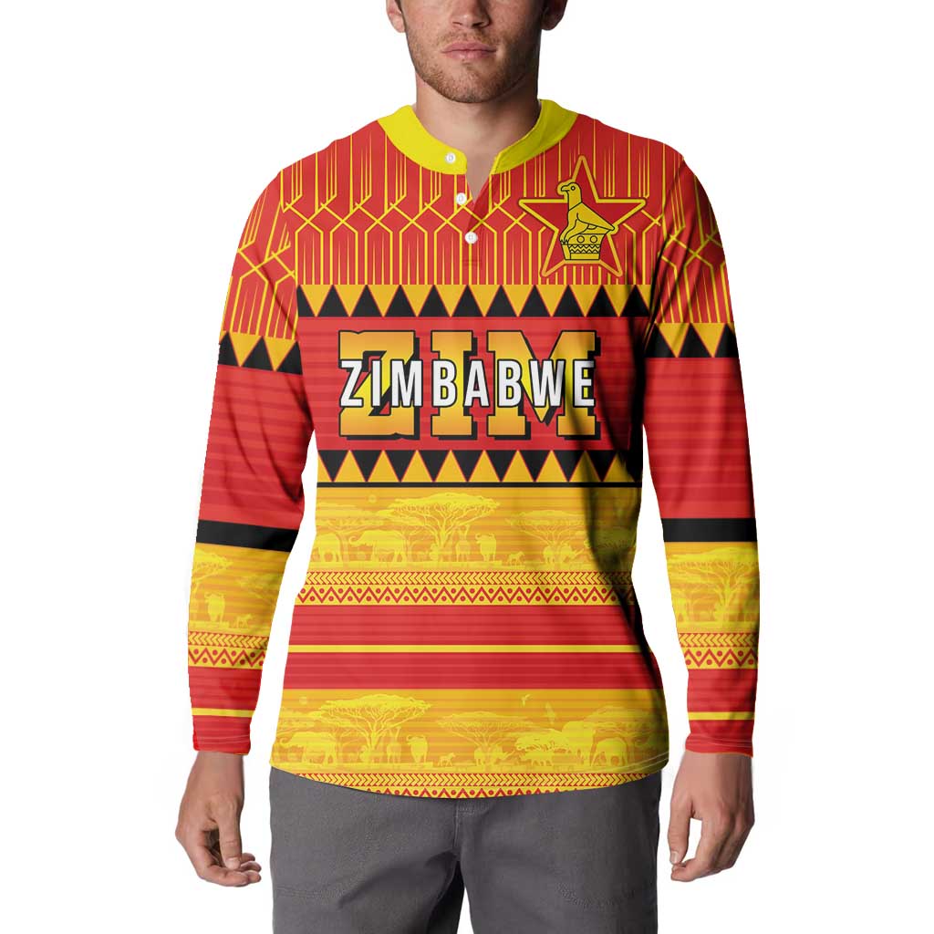 Custom Zimbabwe Cricket Button Sweatshirt African Heritage Stripes Style - Wonder Print Shop