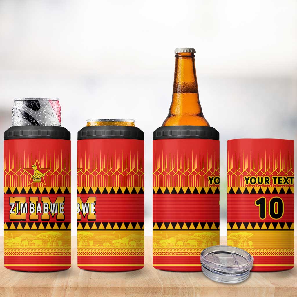 Custom Zimbabwe Cricket 4 in 1 Can Cooler Tumbler African Heritage Stripes Style - Wonder Print Shop