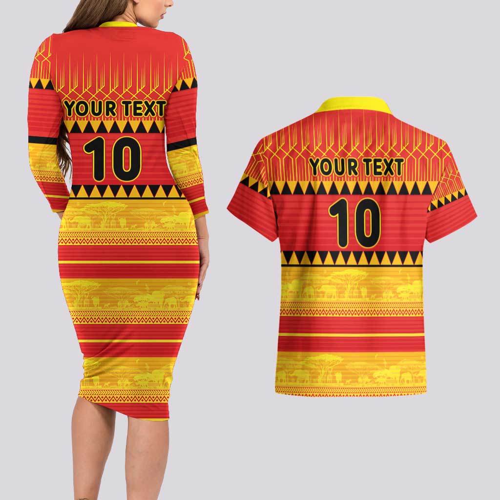 Custom Zimbabwe Cricket Couples Matching Long Sleeve Bodycon Dress and Hawaiian Shirt African Heritage Stripes Style - Wonder Print Shop