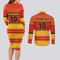 Custom Zimbabwe Cricket Couples Matching Long Sleeve Bodycon Dress and Long Sleeve Button Shirt African Heritage Stripes Style - Wonder Print Shop