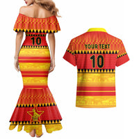 Custom Zimbabwe Cricket Couples Matching Mermaid Dress and Hawaiian Shirt African Heritage Stripes Style - Wonder Print Shop