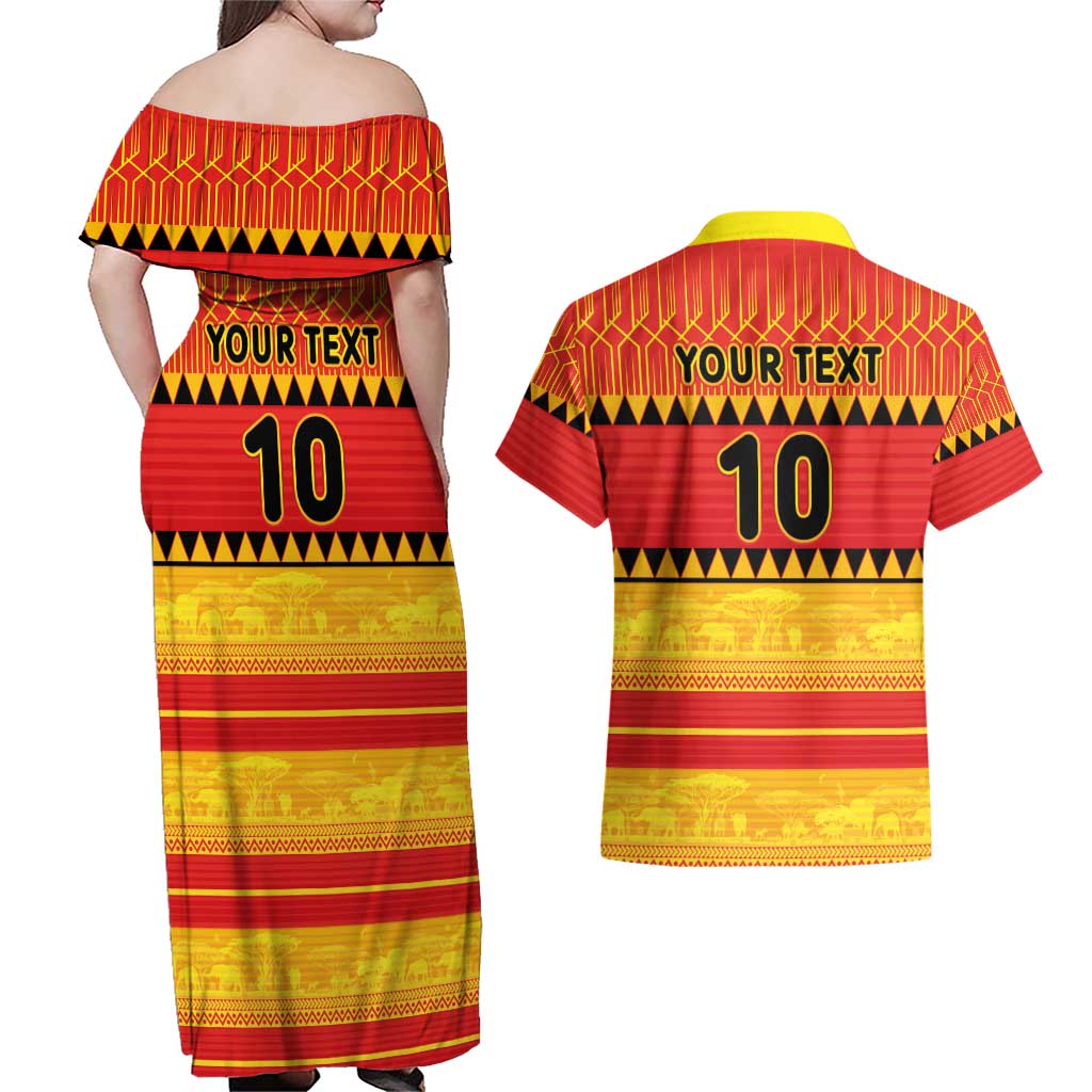 Custom Zimbabwe Cricket Couples Matching Off Shoulder Maxi Dress and Hawaiian Shirt African Heritage Stripes Style - Wonder Print Shop