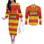 Custom Zimbabwe Cricket Couples Matching Off The Shoulder Long Sleeve Dress and Long Sleeve Button Shirt African Heritage Stripes Style - Wonder Print Shop