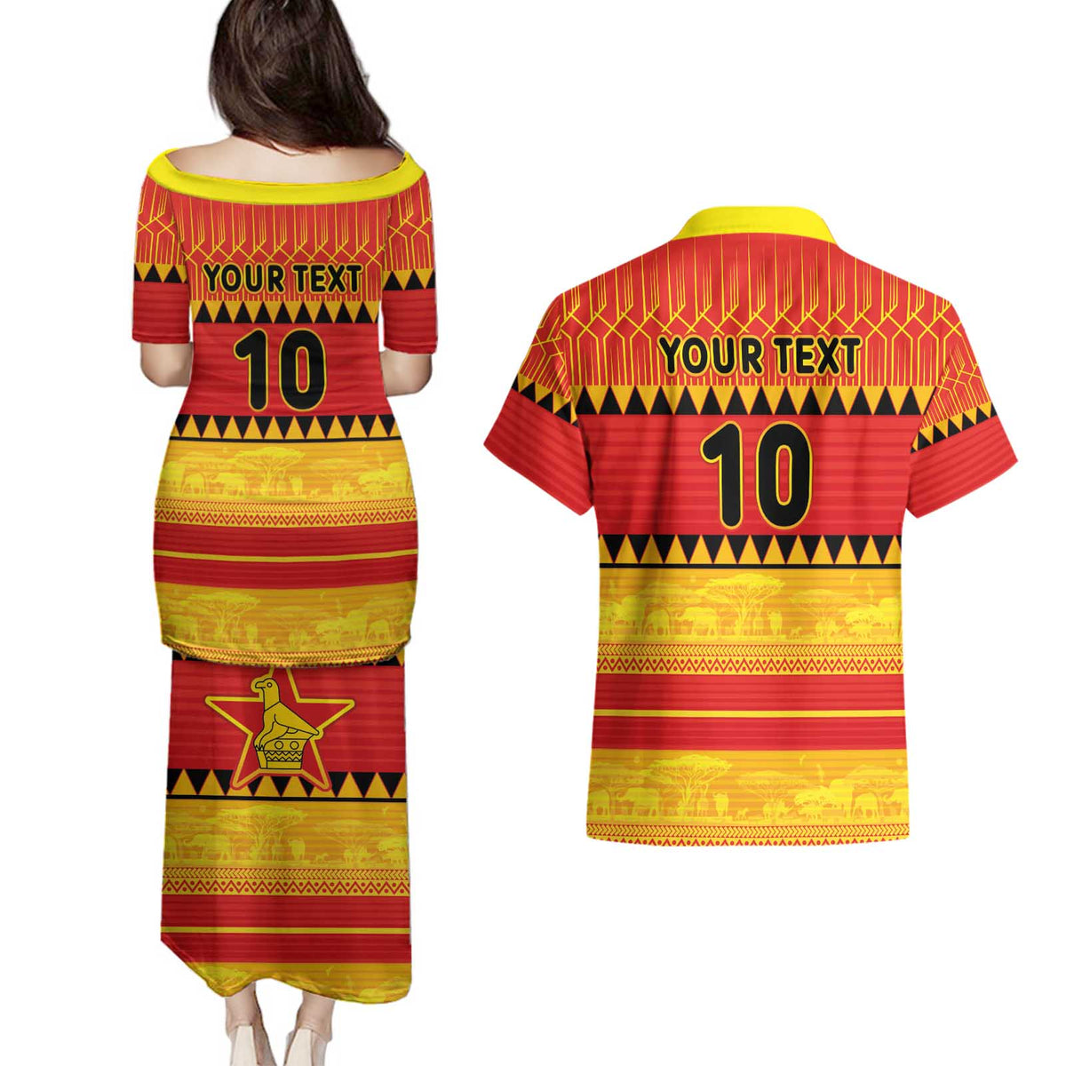 Custom Zimbabwe Cricket Couples Matching Puletasi and Hawaiian Shirt African Heritage Stripes Style - Wonder Print Shop