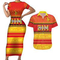 Custom Zimbabwe Cricket Couples Matching Short Sleeve Bodycon Dress and Hawaiian Shirt African Heritage Stripes Style - Wonder Print Shop