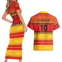 Custom Zimbabwe Cricket Couples Matching Short Sleeve Bodycon Dress and Hawaiian Shirt African Heritage Stripes Style - Wonder Print Shop