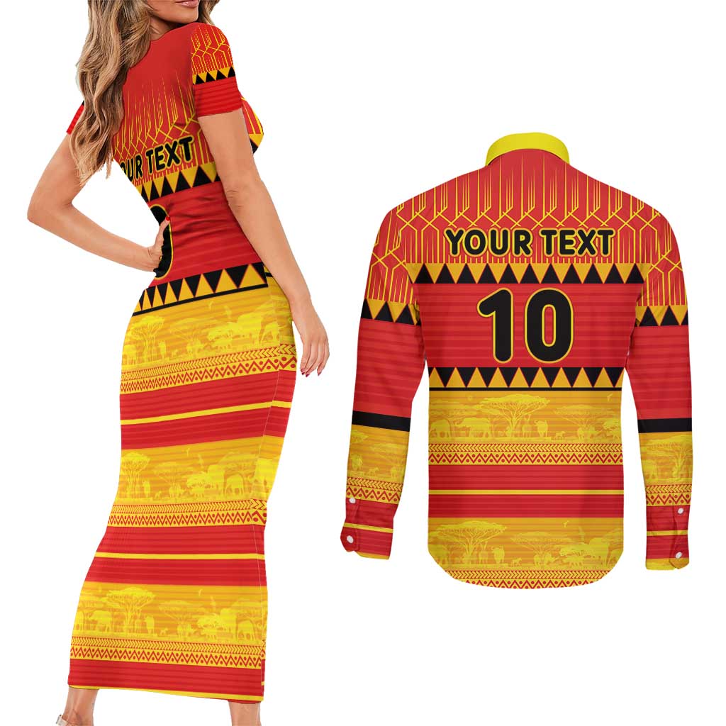 Custom Zimbabwe Cricket Couples Matching Short Sleeve Bodycon Dress and Long Sleeve Button Shirt African Heritage Stripes Style - Wonder Print Shop