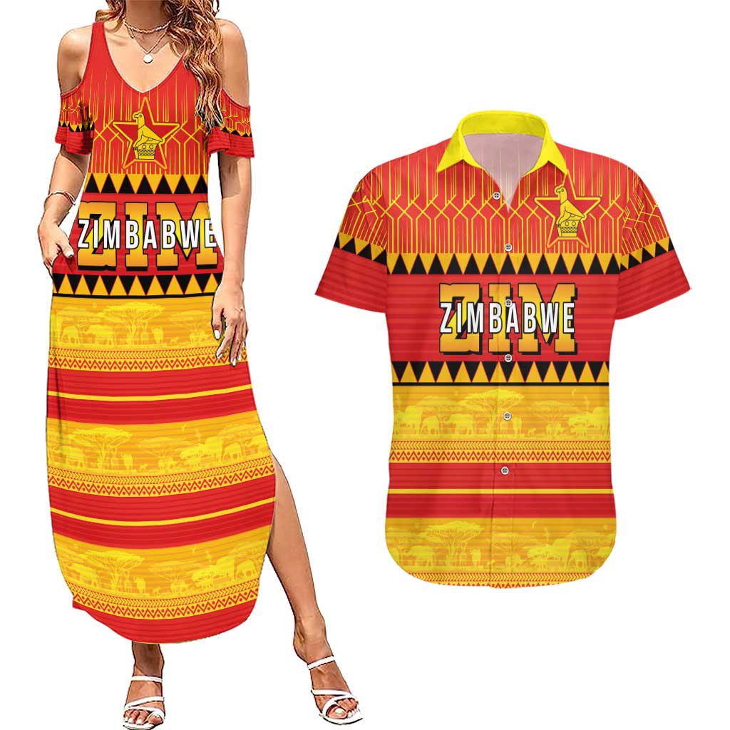 Custom Zimbabwe Cricket Couples Matching Summer Maxi Dress and Hawaiian Shirt African Heritage Stripes Style - Wonder Print Shop