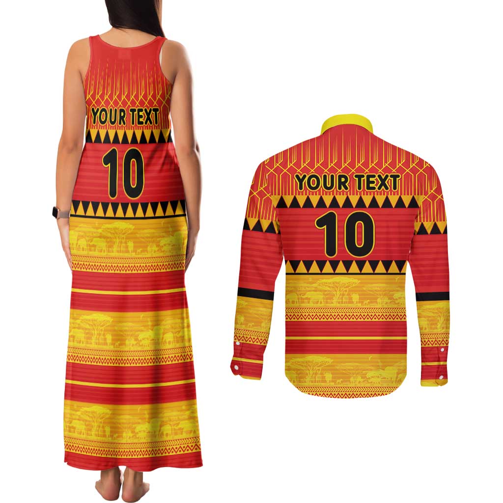 Custom Zimbabwe Cricket Couples Matching Tank Maxi Dress and Long Sleeve Button Shirt African Heritage Stripes Style - Wonder Print Shop