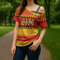 Custom Zimbabwe Cricket Cross Shoulder Shirt African Heritage Stripes Style - Wonder Print Shop