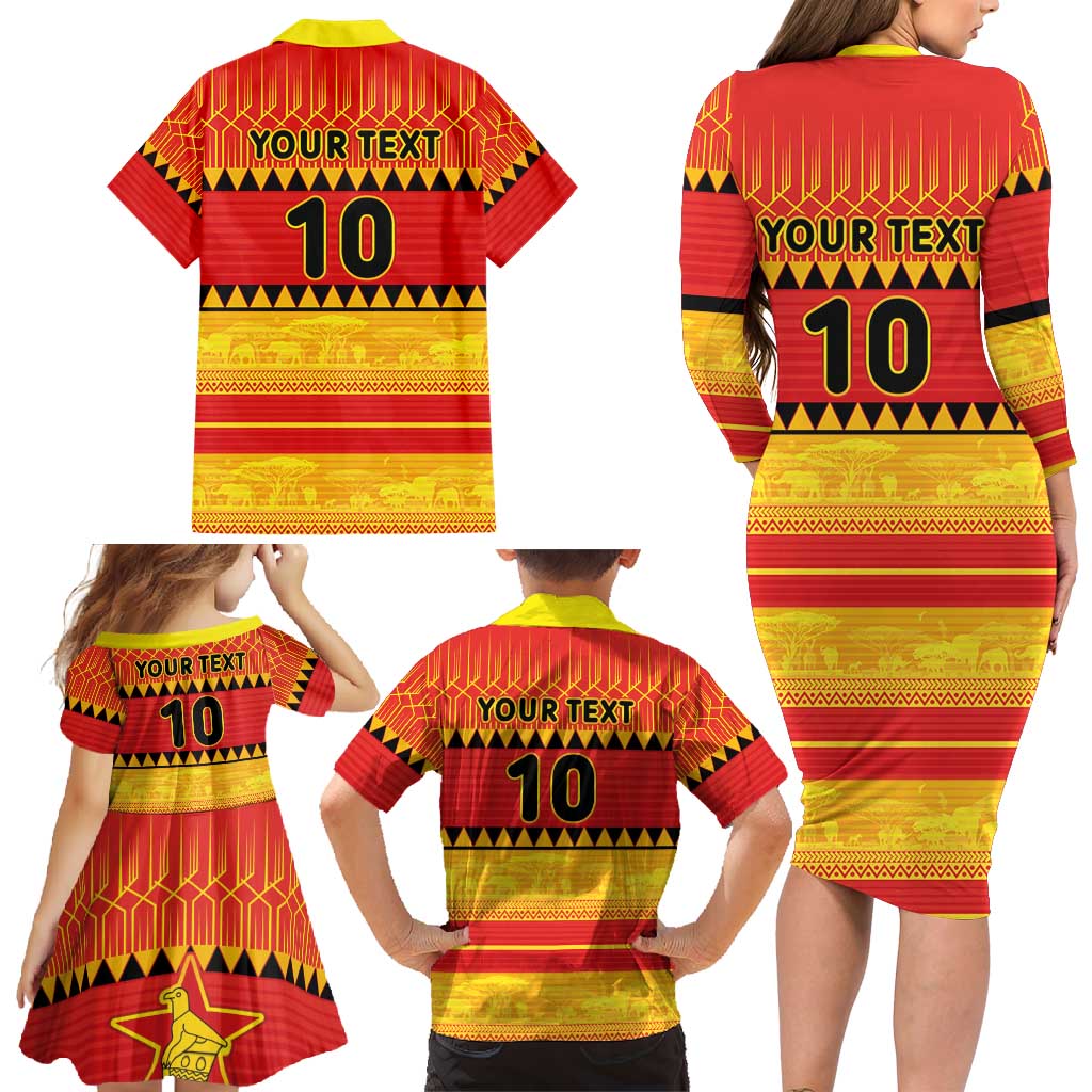 Custom Zimbabwe Cricket Family Matching Long Sleeve Bodycon Dress and Hawaiian Shirt African Heritage Stripes Style - Wonder Print Shop