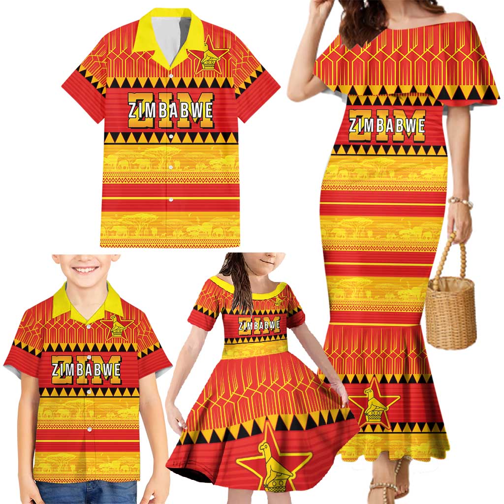 Custom Zimbabwe Cricket Family Matching Mermaid Dress and Hawaiian Shirt African Heritage Stripes Style - Wonder Print Shop