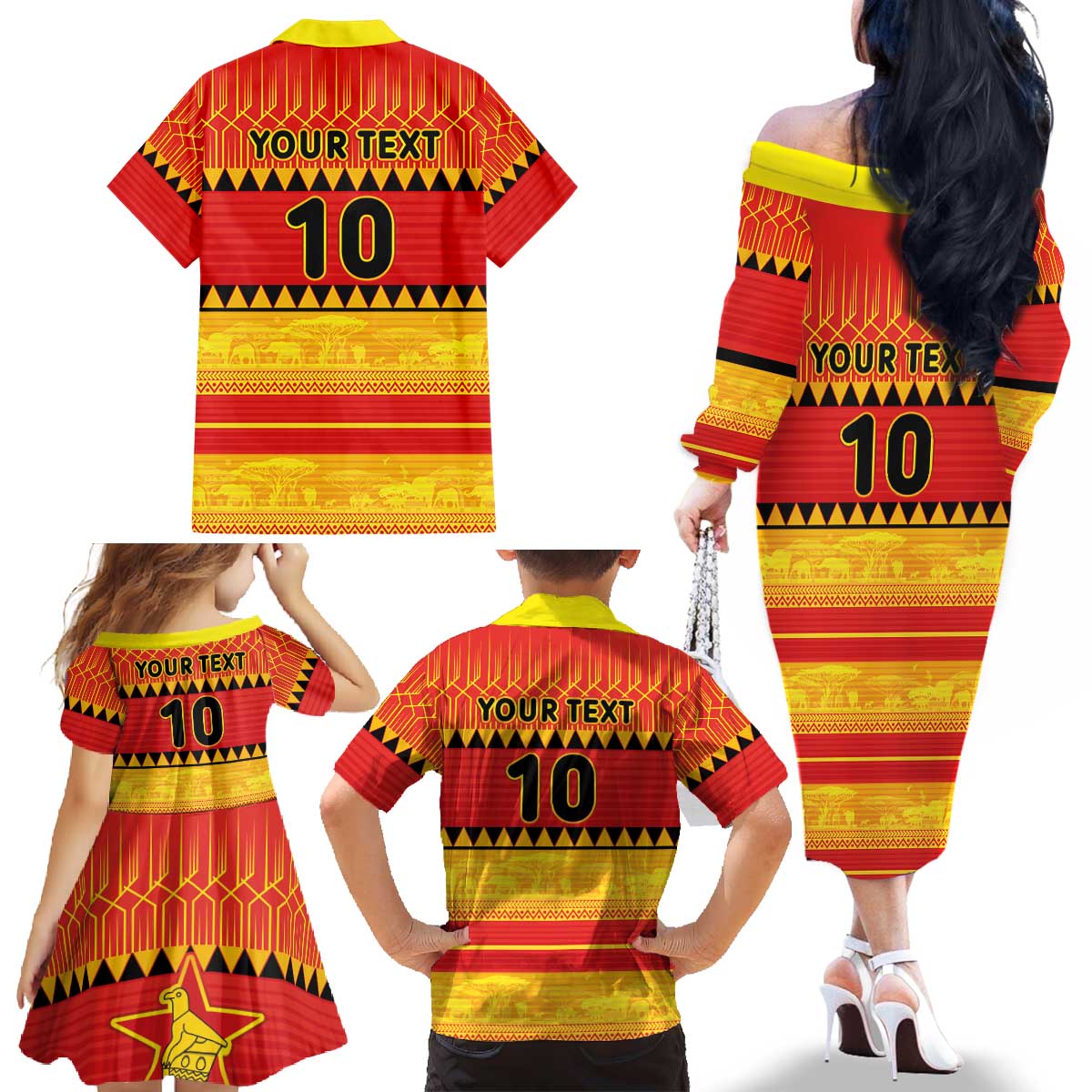Custom Zimbabwe Cricket Family Matching Off The Shoulder Long Sleeve Dress and Hawaiian Shirt African Heritage Stripes Style - Wonder Print Shop