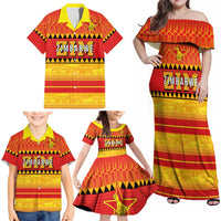 Custom Zimbabwe Cricket Family Matching Off Shoulder Maxi Dress and Hawaiian Shirt African Heritage Stripes Style - Wonder Print Shop