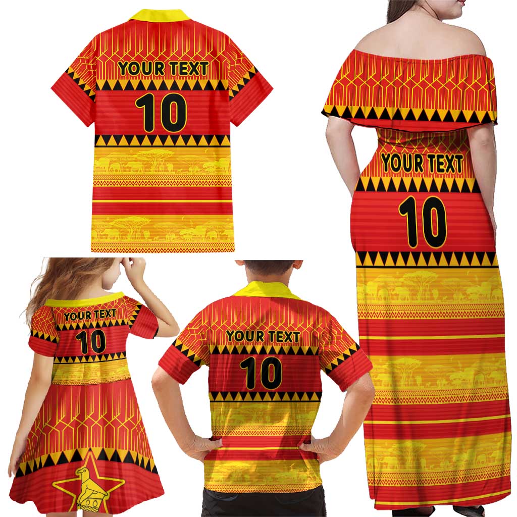 Custom Zimbabwe Cricket Family Matching Off Shoulder Maxi Dress and Hawaiian Shirt African Heritage Stripes Style - Wonder Print Shop
