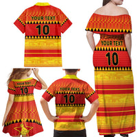 Custom Zimbabwe Cricket Family Matching Off Shoulder Maxi Dress and Hawaiian Shirt African Heritage Stripes Style - Wonder Print Shop