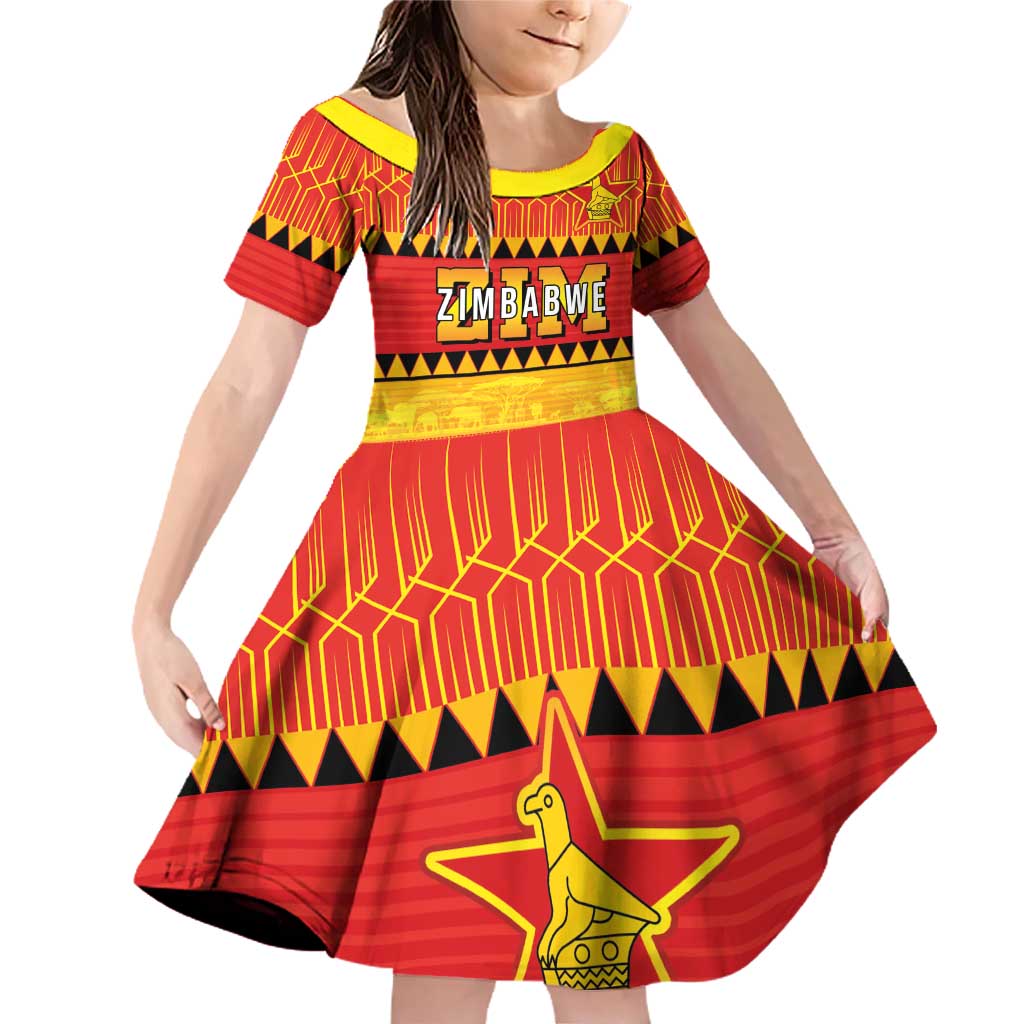 Custom Zimbabwe Cricket Family Matching Off Shoulder Short Dress and Hawaiian Shirt African Heritage Stripes Style - Wonder Print Shop