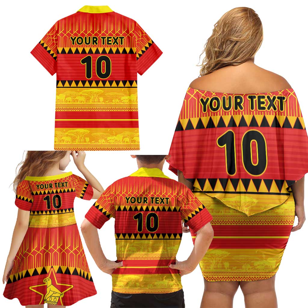 Custom Zimbabwe Cricket Family Matching Off Shoulder Short Dress and Hawaiian Shirt African Heritage Stripes Style - Wonder Print Shop