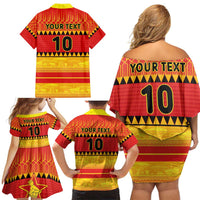 Custom Zimbabwe Cricket Family Matching Off Shoulder Short Dress and Hawaiian Shirt African Heritage Stripes Style - Wonder Print Shop