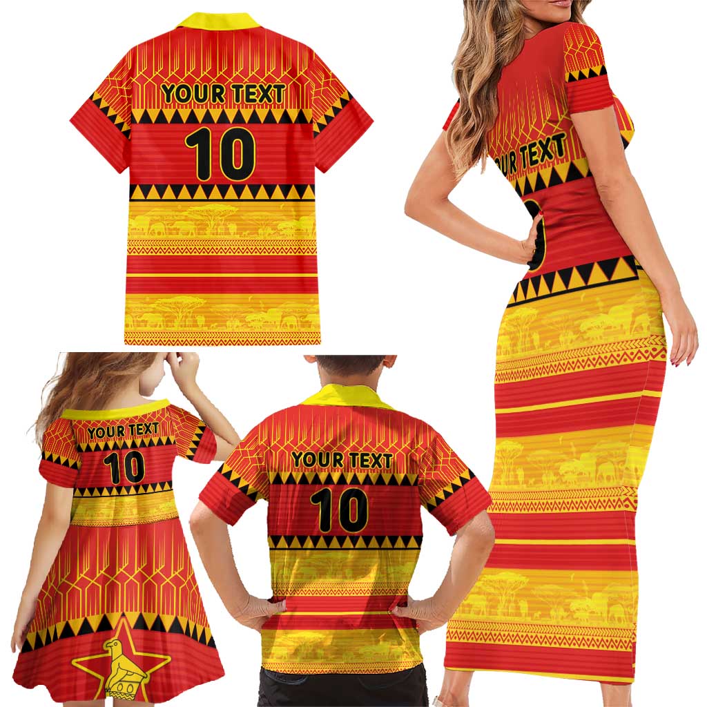 Custom Zimbabwe Cricket Family Matching Short Sleeve Bodycon Dress and Hawaiian Shirt African Heritage Stripes Style - Wonder Print Shop